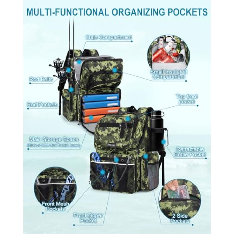 Fishing Backpack with Rod Hold - Rod Holder Fishing reseña y precio